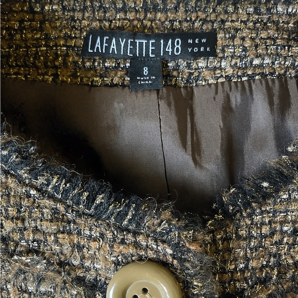 Lafayette 148 New York Boucle Teeed Hand fringed Crop Jacket EUC
